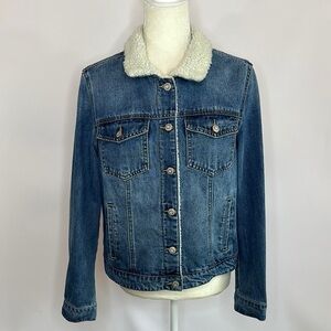 Kensie Blue Denim Jacket with Faux Sherpa Collar